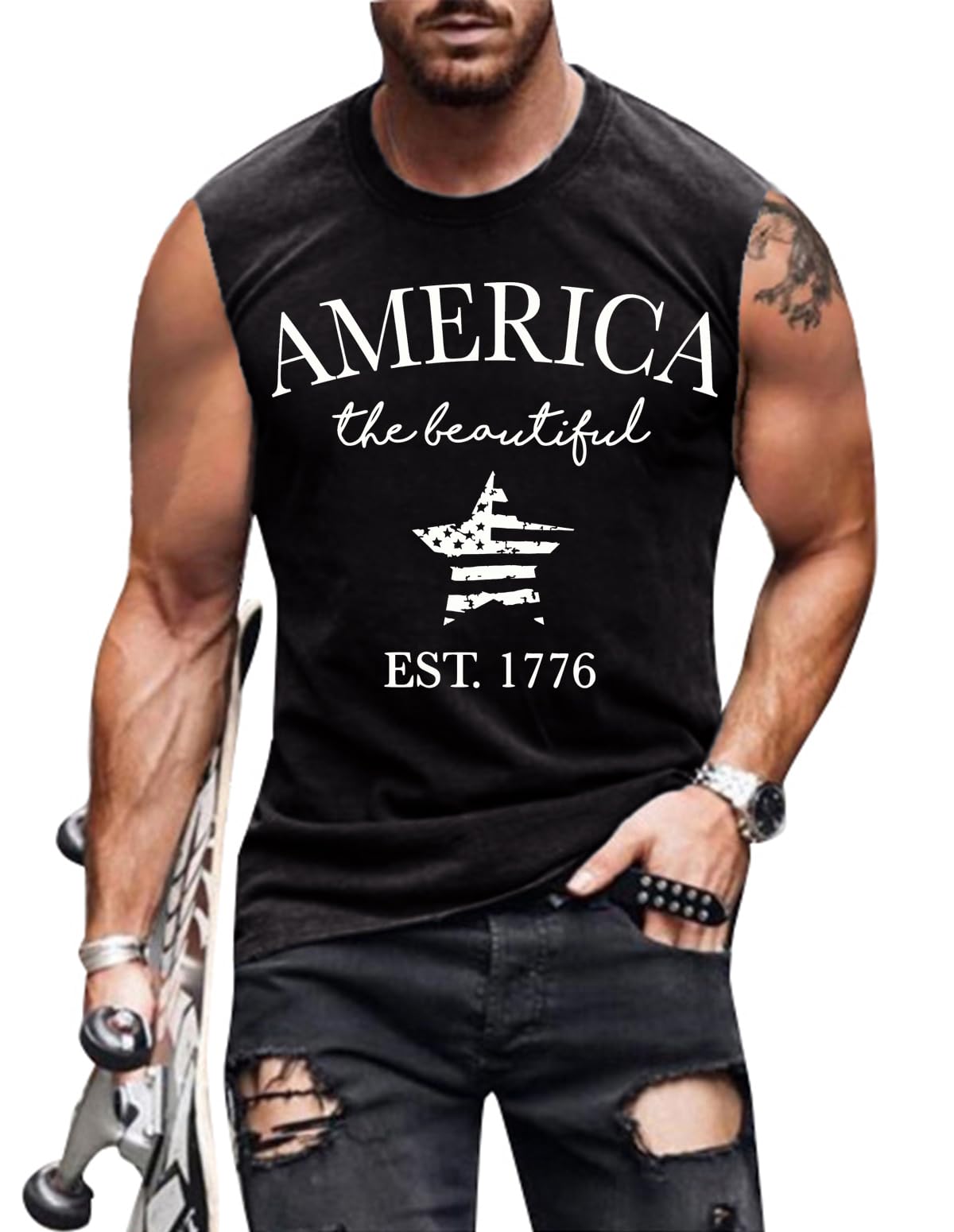 4th of July Shirts Mens Muscle Tank Top 1776 Sleeveless Graphic Gym Workout American Flag Shirt