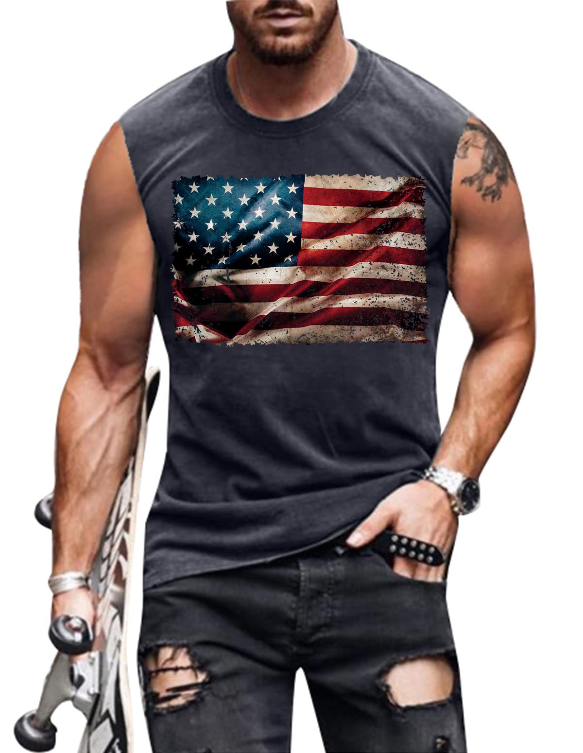 4th of July Shirts Mens Muscle Tank Top 1776 Sleeveless Graphic Gym Workout American Flag Shirt