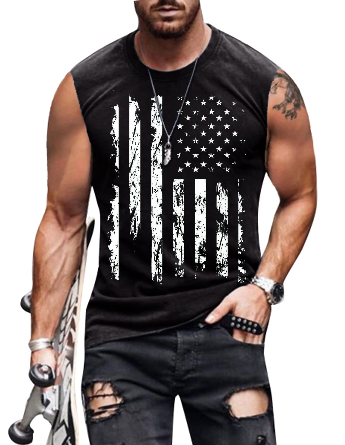 4th of July Shirts Mens Muscle Tank Top 1776 Sleeveless Graphic Gym Workout American Flag Shirt