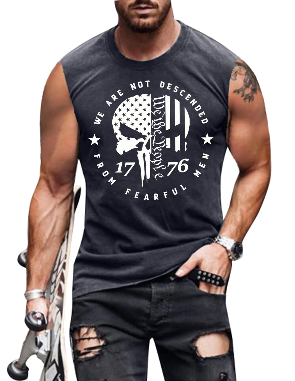 4th of July Shirts Mens Muscle Tank Top 1776 Sleeveless Graphic Gym Workout American Flag Shirt
