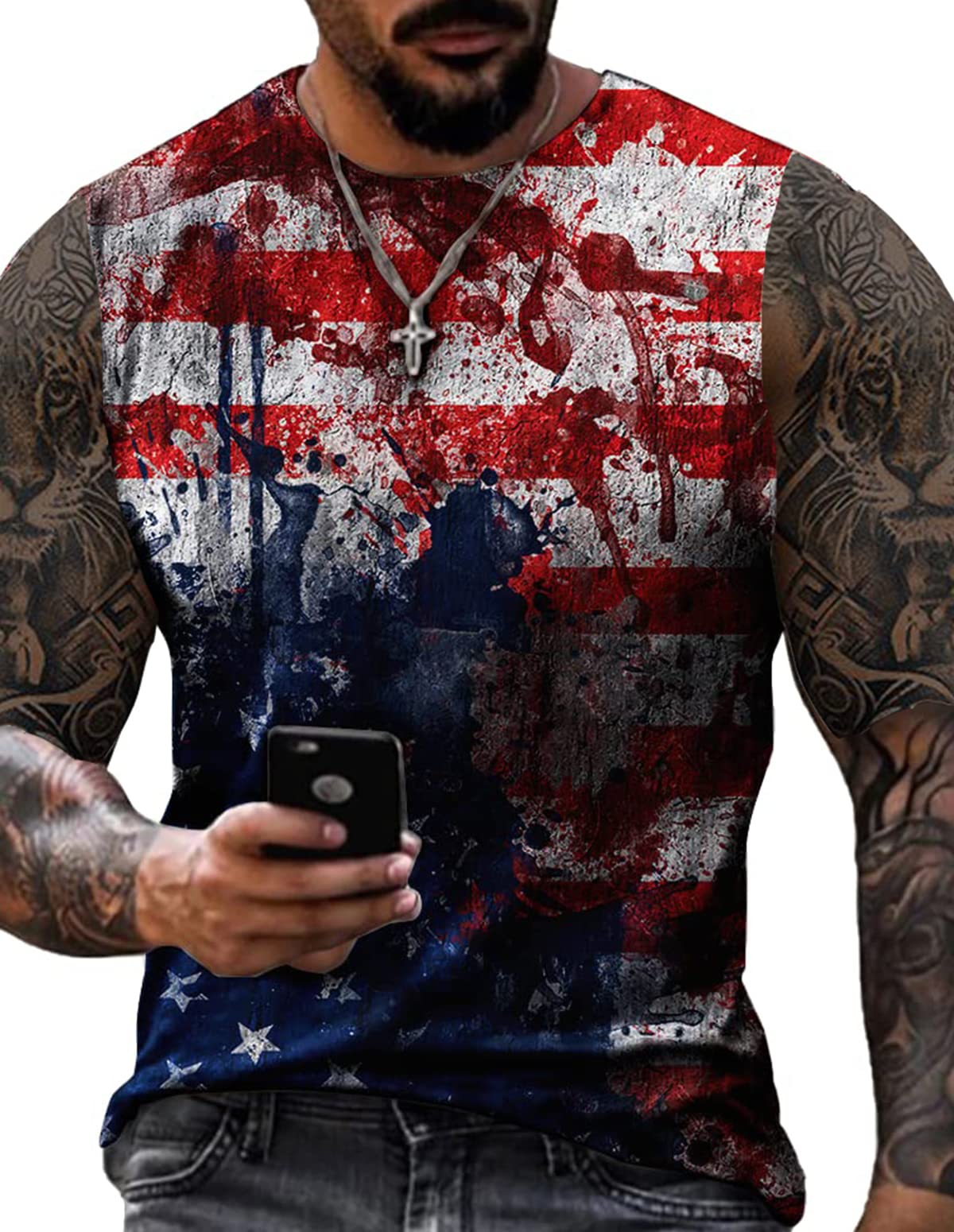 4th of July Shirts Mens Muscle Tank Top 1776 Sleeveless Graphic Gym Workout American Flag Shirt