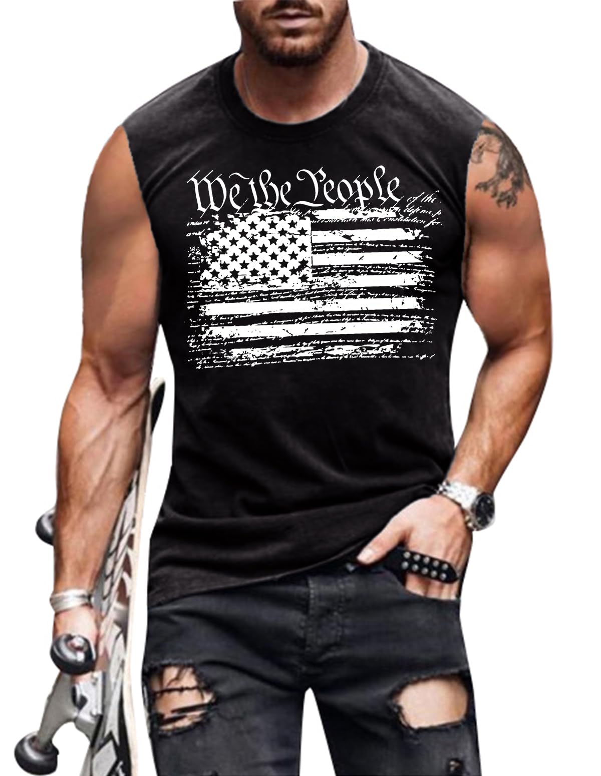 4th of July Shirts Mens Muscle Tank Top 1776 Sleeveless Graphic Gym Workout American Flag Shirt