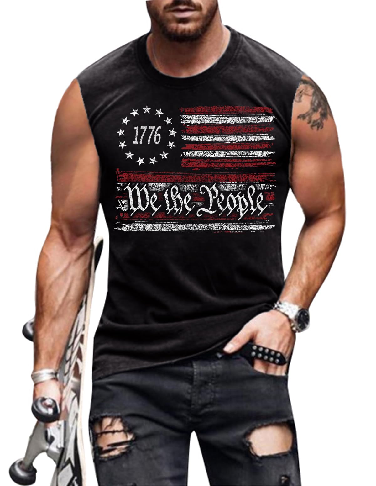 4th of July Shirts Mens Muscle Tank Top 1776 Sleeveless Graphic Gym Workout American Flag Shirt