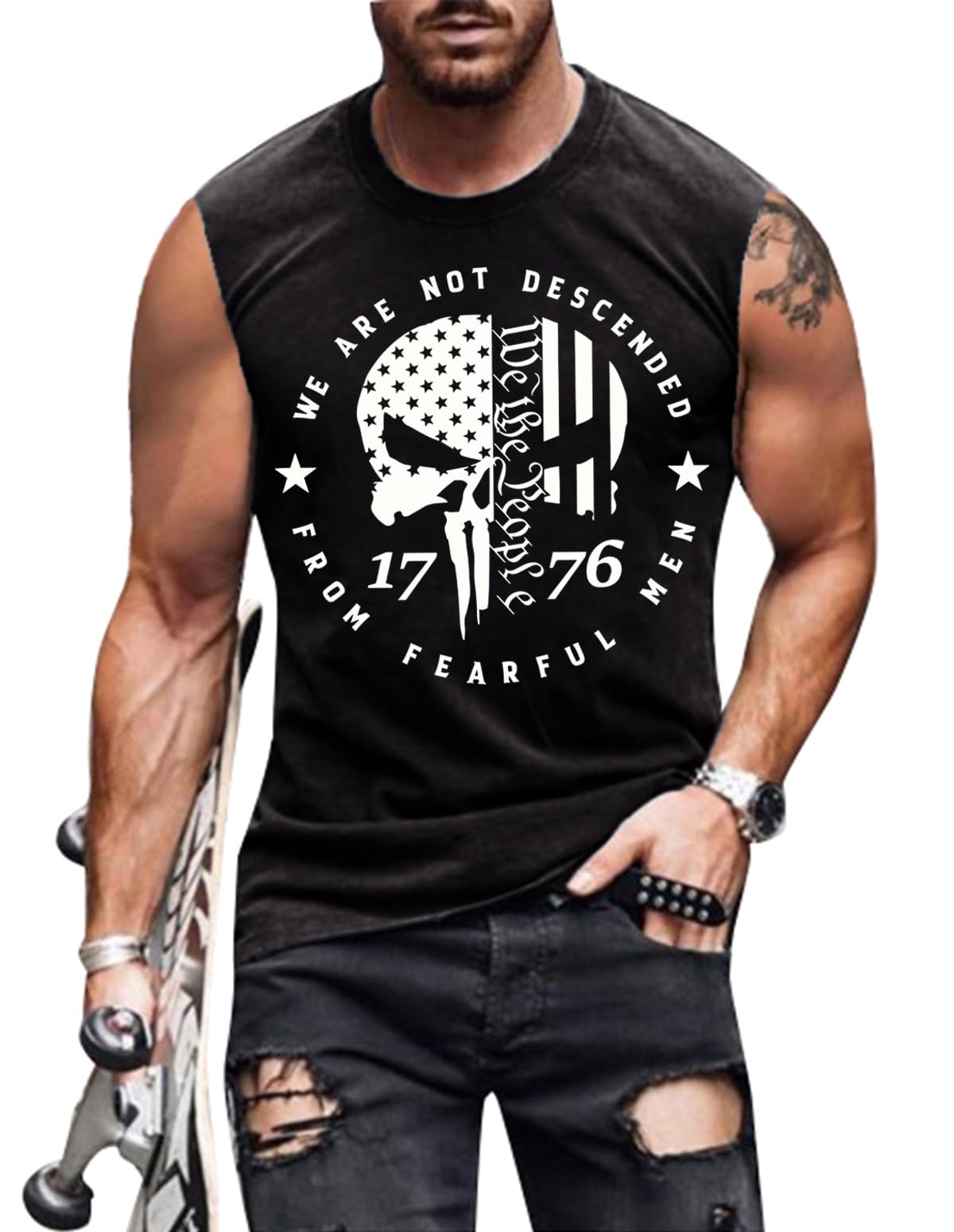 4th of July Shirts Mens Muscle Tank Top 1776 Sleeveless Graphic Gym Workout American Flag Shirt