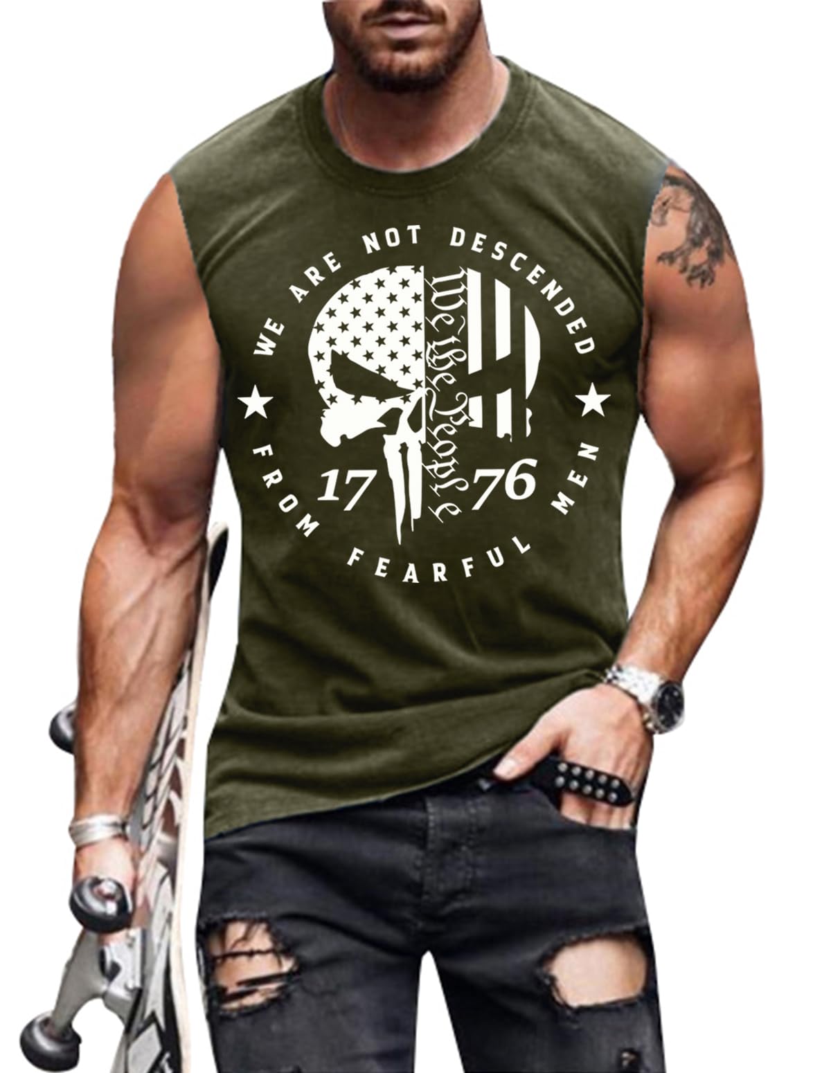 4th of July Shirts Mens Muscle Tank Top 1776 Sleeveless Graphic Gym Workout American Flag Shirt
