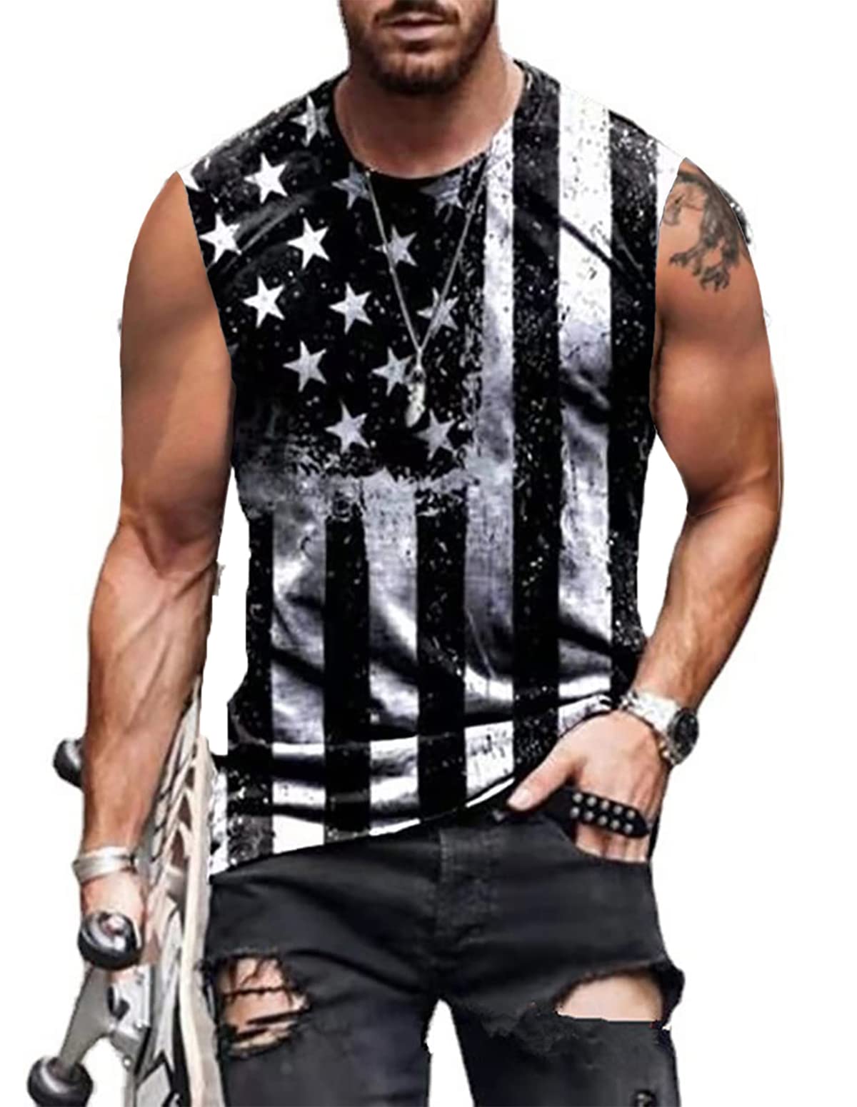 4th of July Shirts Mens Muscle Tank Top 1776 Sleeveless Graphic Gym Workout American Flag Shirt