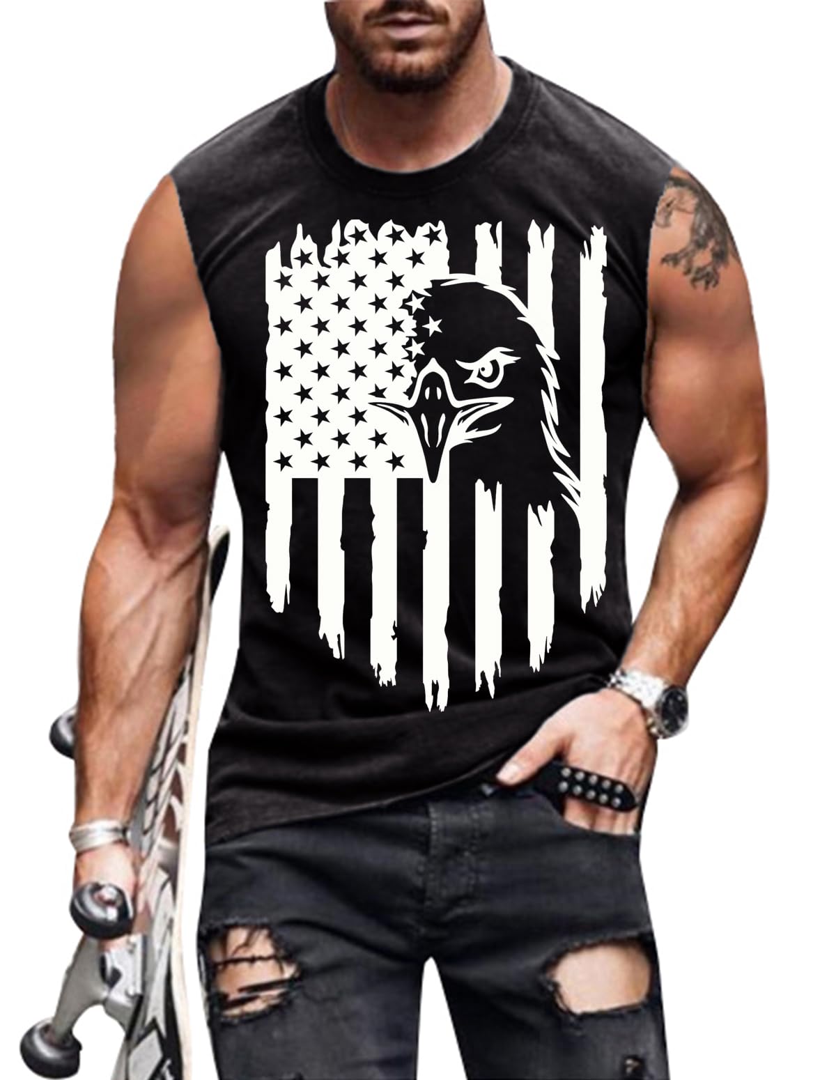 4th of July Shirts Mens Muscle Tank Top 1776 Sleeveless Graphic Gym Workout American Flag Shirt
