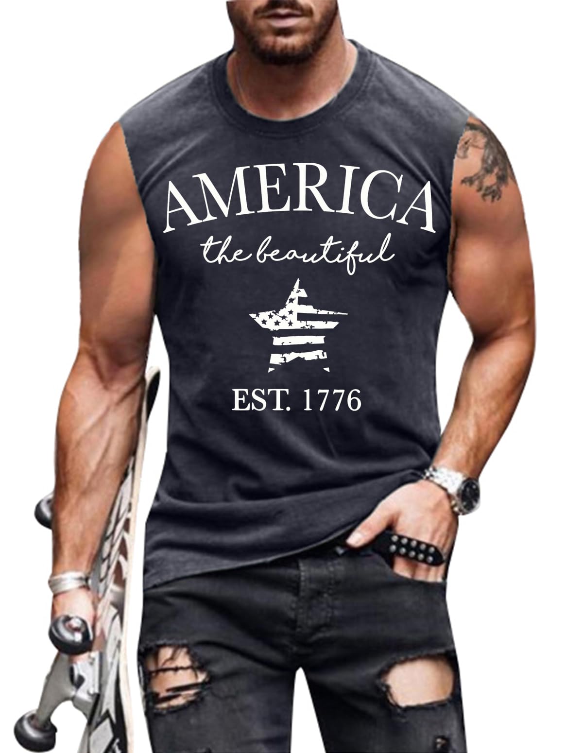 4th of July Shirts Mens Muscle Tank Top 1776 Sleeveless Graphic Gym Workout American Flag Shirt