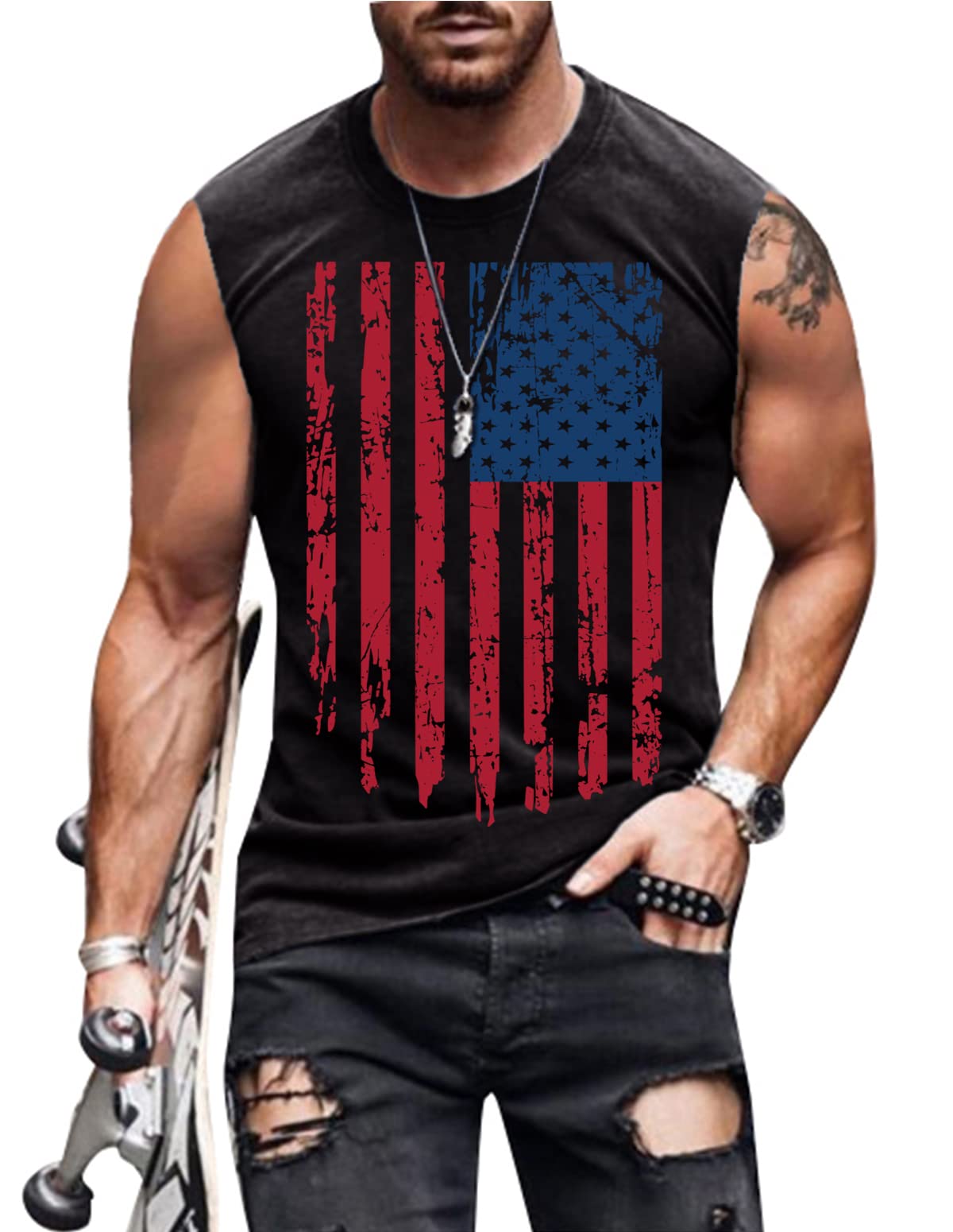 4th of July Shirts Mens Muscle Tank Top 1776 Sleeveless Graphic Gym Workout American Flag Shirt