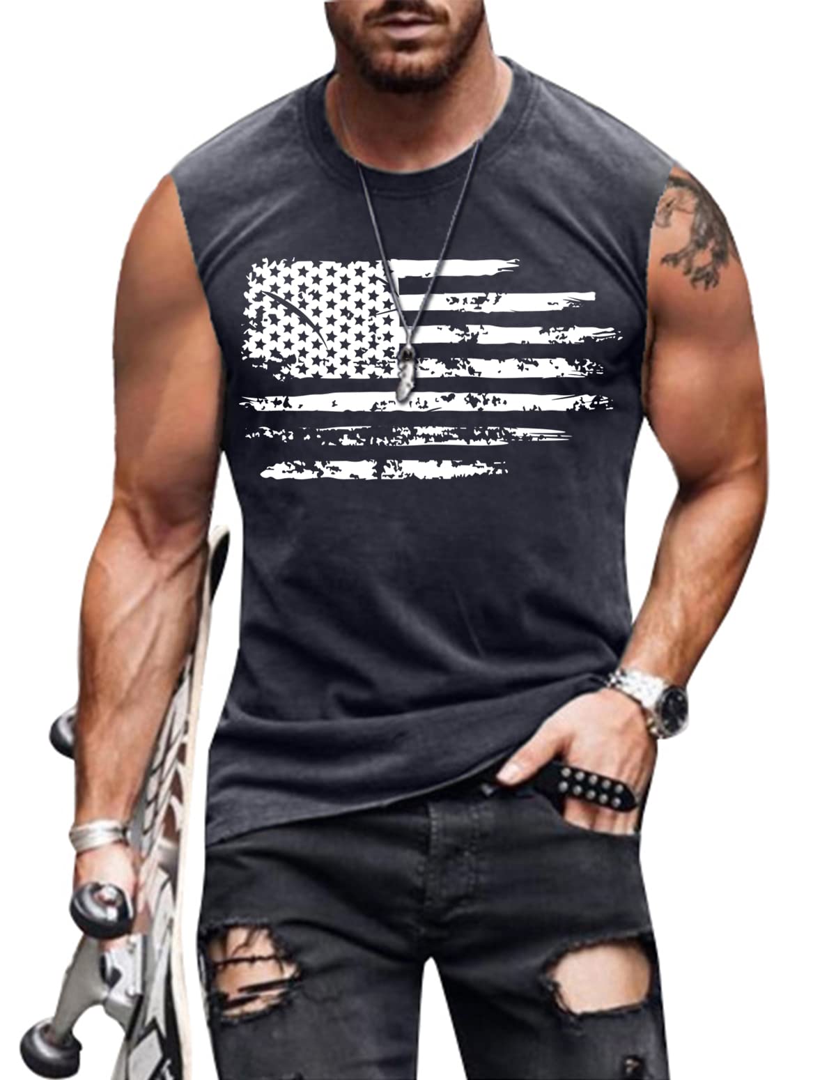 4th of July Shirts Mens Muscle Tank Top 1776 Sleeveless Graphic Gym Workout American Flag Shirt