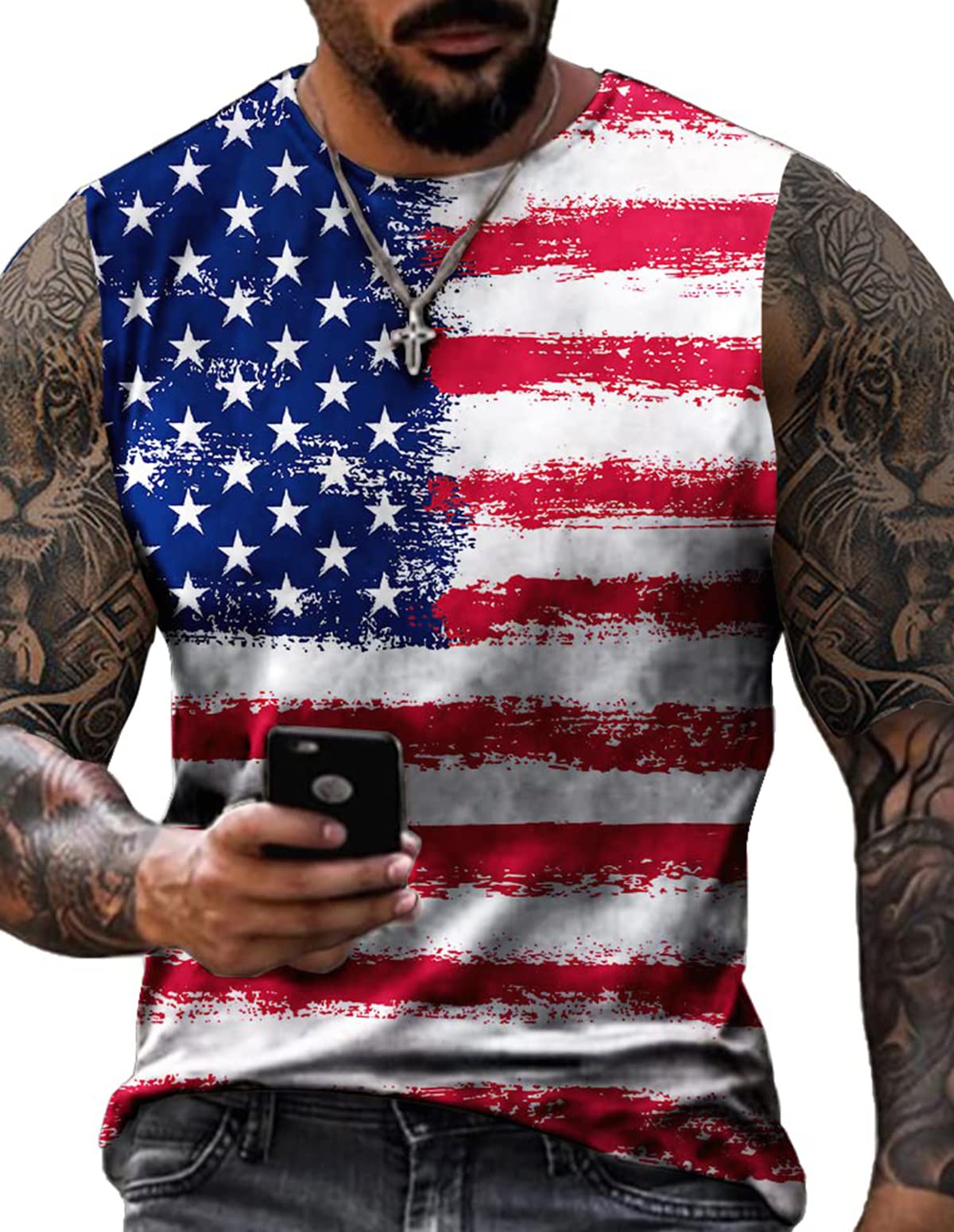 4th of July Shirts Mens Muscle Tank Top 1776 Sleeveless Graphic Gym Workout American Flag Shirt