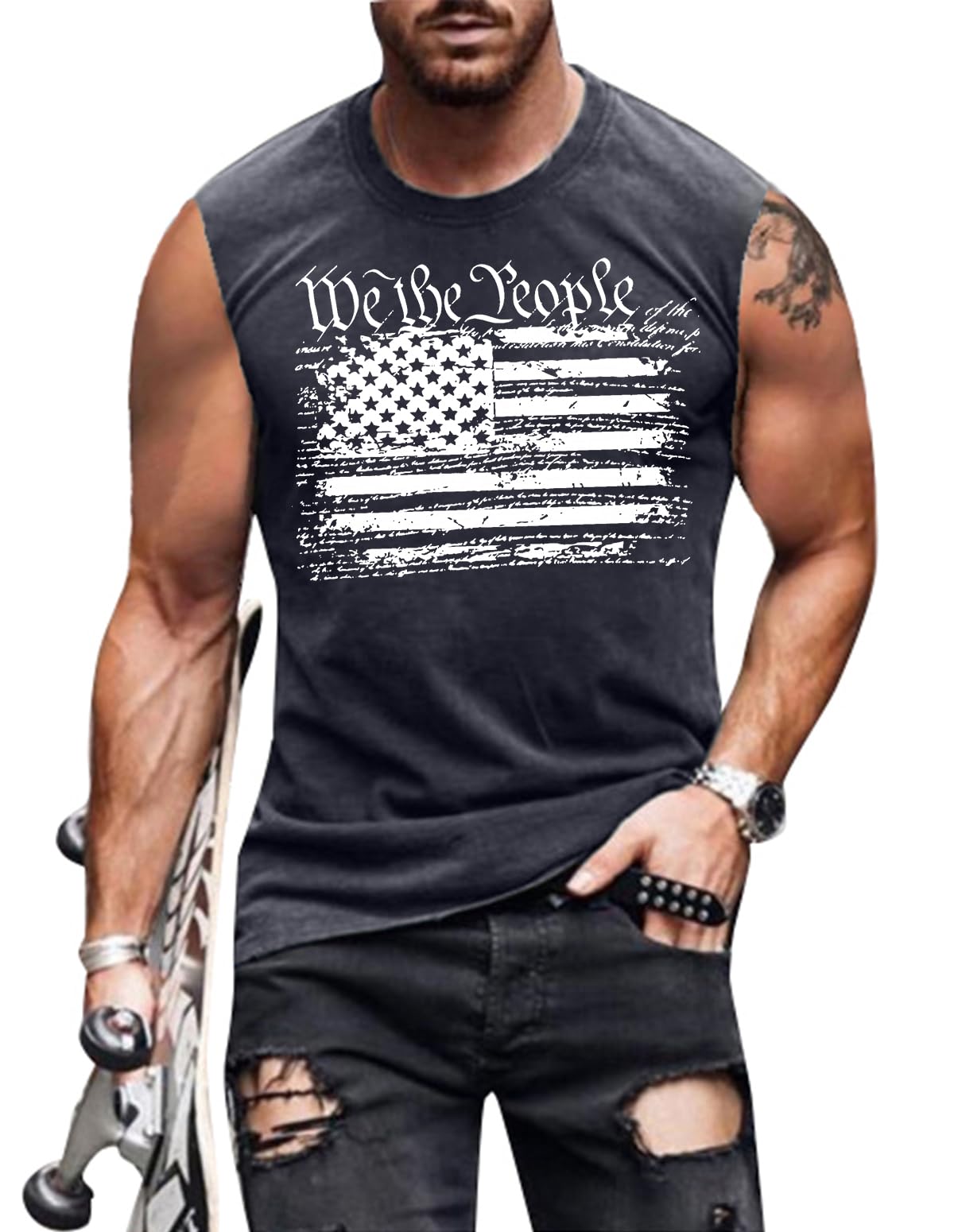 4th of July Shirts Mens Muscle Tank Top 1776 Sleeveless Graphic Gym Workout American Flag Shirt