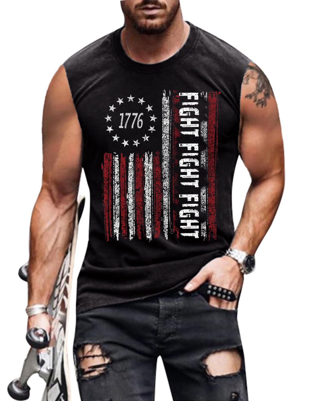 4th of July Shirts Mens Muscle Tank Top 1776 Sleeveless Graphic Gym Workout American Flag Shirt