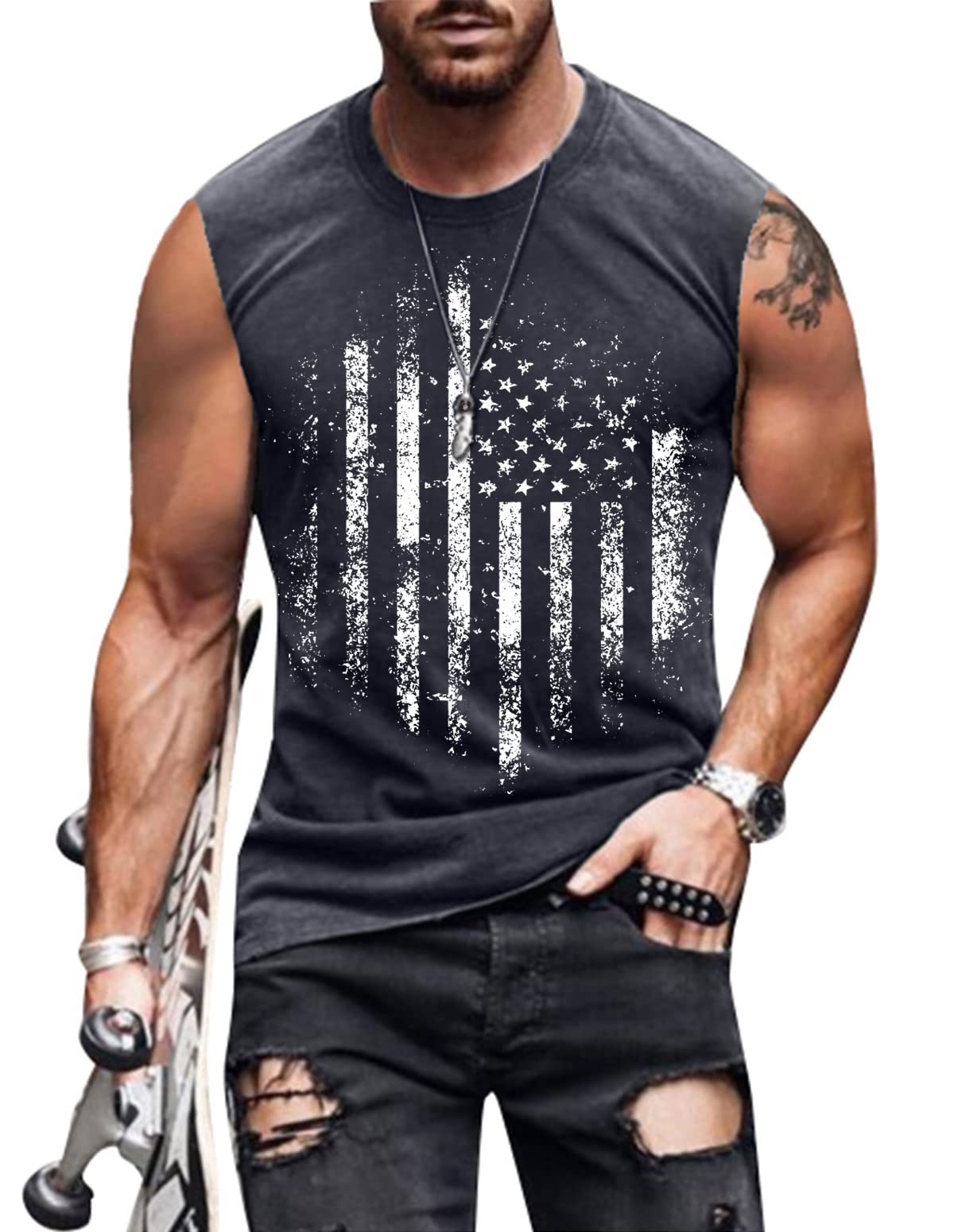 4th of July Shirts Mens Muscle Tank Top 1776 Sleeveless Graphic Gym Workout American Flag Shirt